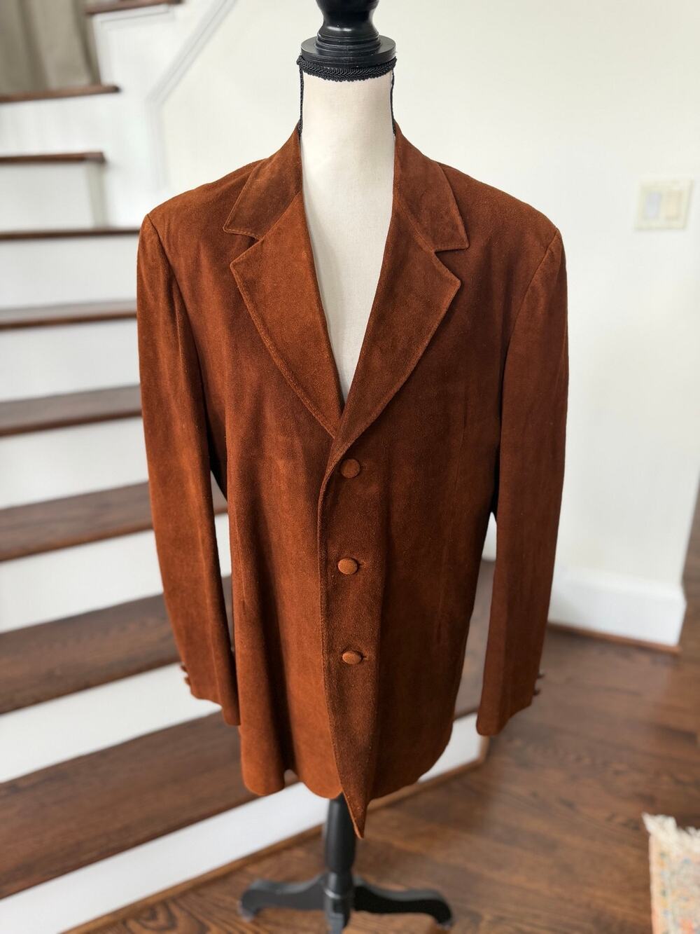 Vintage Warm Brown Leather Three Button Double Vent Blazer Western Cowboy Rodeo